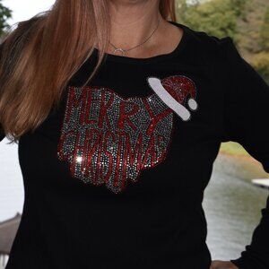 Ohio Christmas rhinestone bling long sleeved shirt XS S M L X…